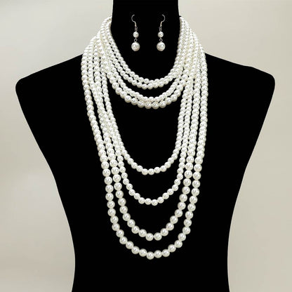 2 PC Dramatic Pearl Statement Necklace