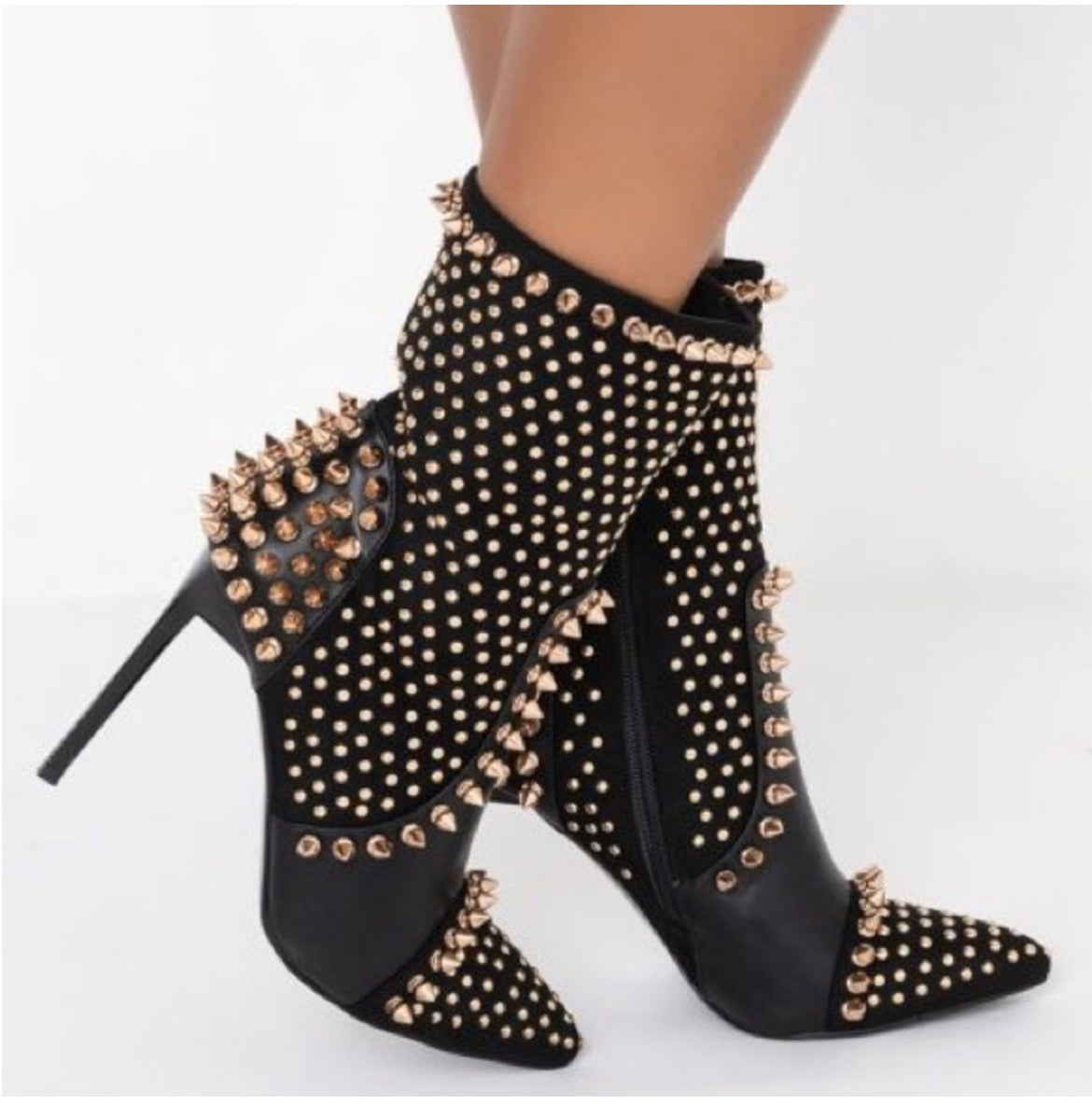 Azalea Wang Black Vegan Leather Embellished Spike Pointed Boots