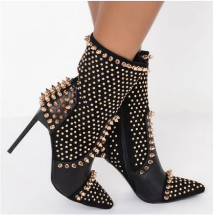 Azalea Wang Black Vegan Leather Embellished Spike Pointed Boots