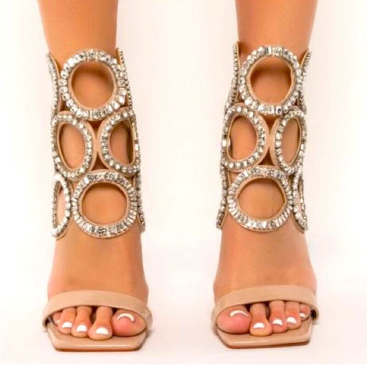Azalea Wang Nude Embellished Rhinestone Cutout High Heel