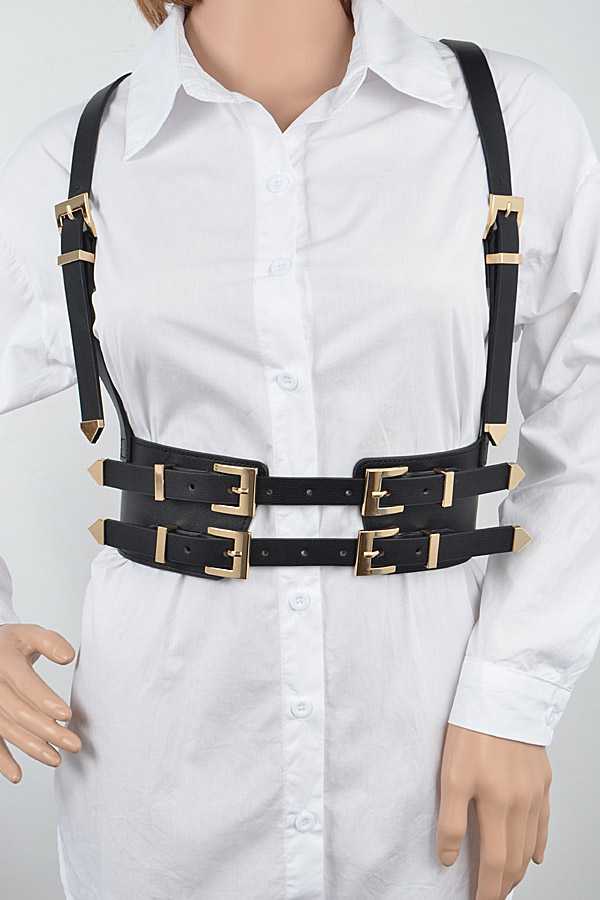 Abby White Vegan Leather Harness Belt Plus Size