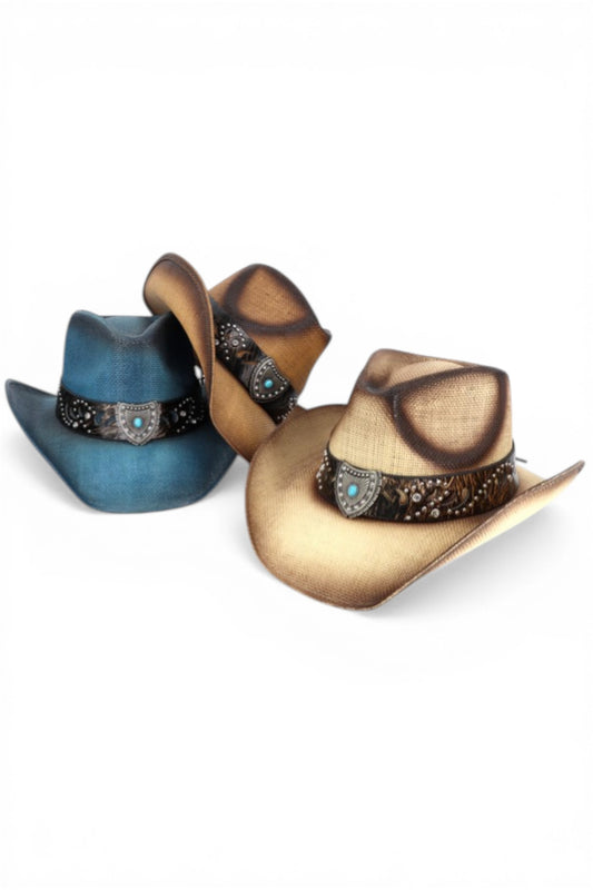 Augusta Vintage Straw Cowboy Hat With Rustic Pattern Band