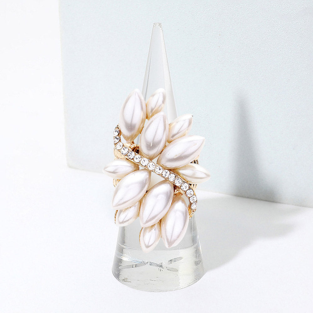 Cluster Gold & Cream Pearl Stretch Ring