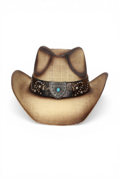 Augusta Vintage Straw Cowboy Hat With Rustic Pattern Band