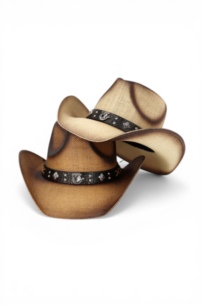 Adeline Vintage Straw Cowboy Hat With Rustic Pattern Band