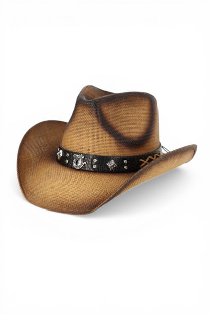 Adeline Vintage Straw Cowboy Hat With Rustic Pattern Band