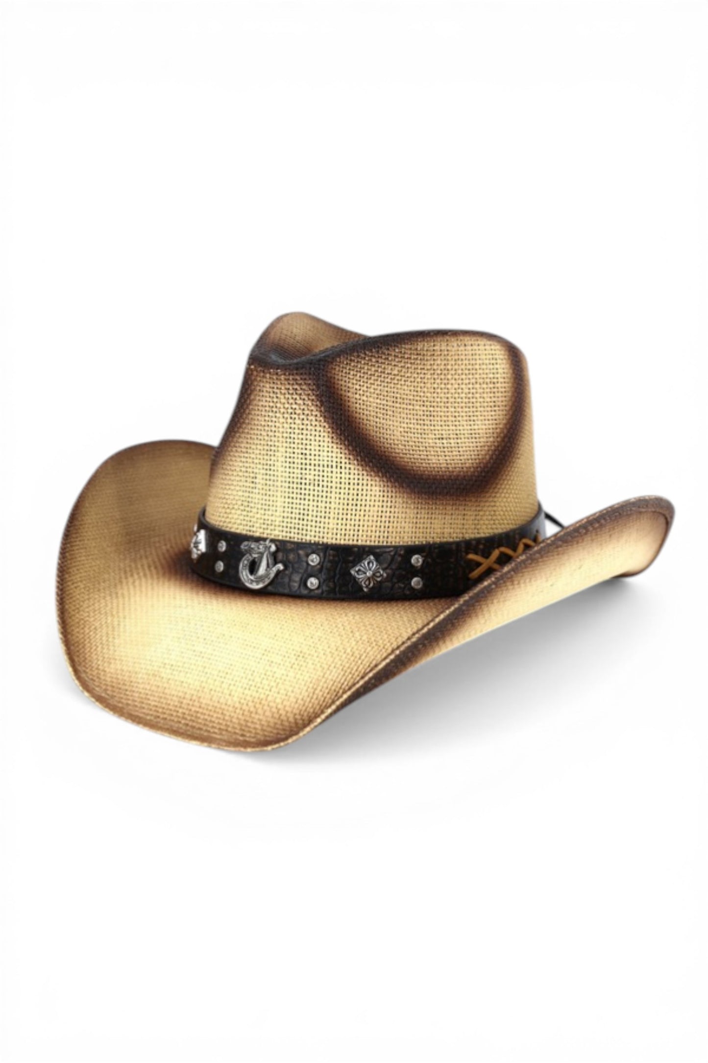 Adeline Vintage Straw Cowboy Hat With Rustic Pattern Band