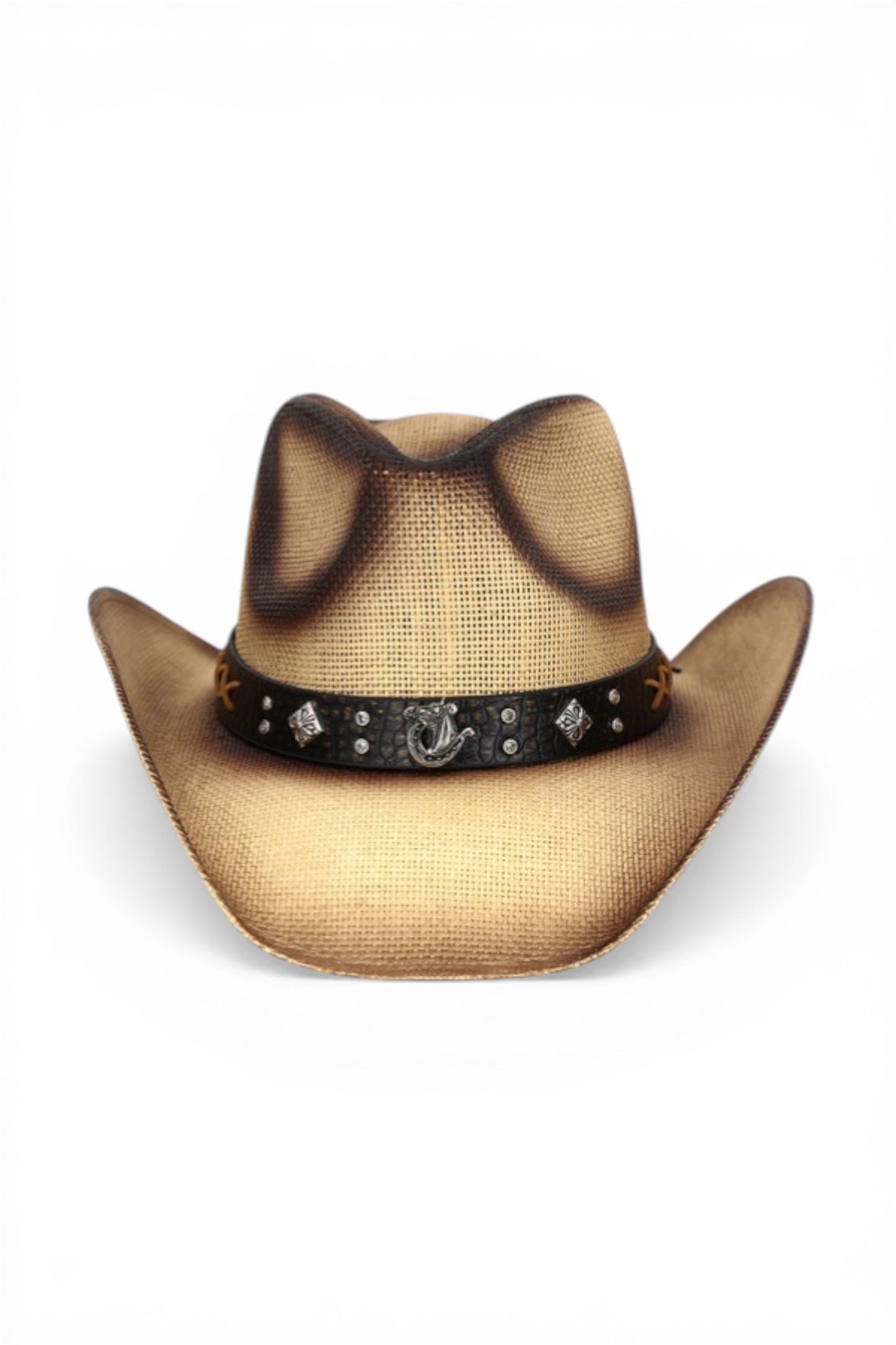 Adeline Vintage Straw Cowboy Hat With Rustic Pattern Band