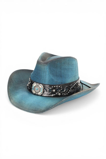 Anna Vintage Straw Cowboy Hat With Rustic Pattern Band