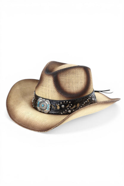 Anna Vintage Straw Cowboy Hat With Rustic Pattern Band