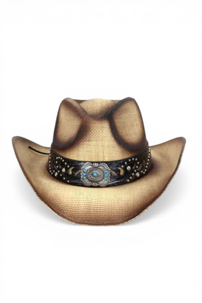 Anna Vintage Straw Cowboy Hat With Rustic Pattern Band