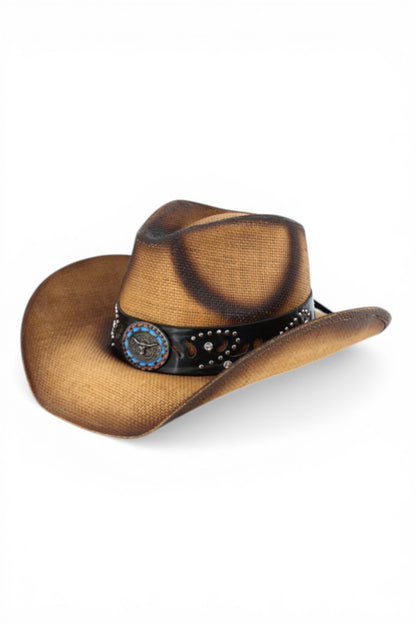 Abel Vintage Straw Cowboy Hat With Rustic Pattern Band