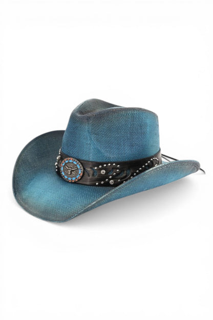 Abel Vintage Straw Cowboy Hat With Rustic Pattern Band