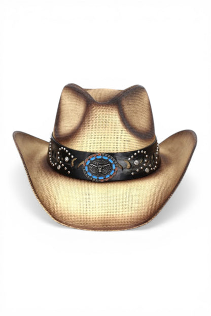 Abel Vintage Straw Cowboy Hat With Rustic Pattern Band