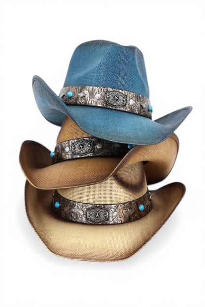 Ace Vintage Straw Cowboy Hat With Rustic Pattern Band