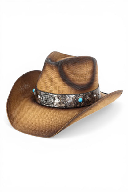 Ace Vintage Straw Cowboy Hat With Rustic Pattern Band
