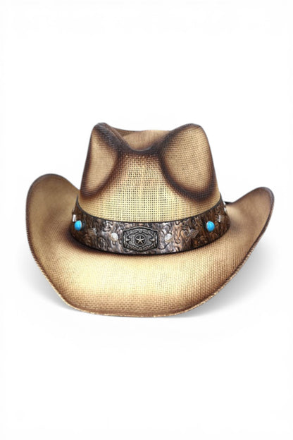 Ace Vintage Straw Cowboy Hat With Rustic Pattern Band