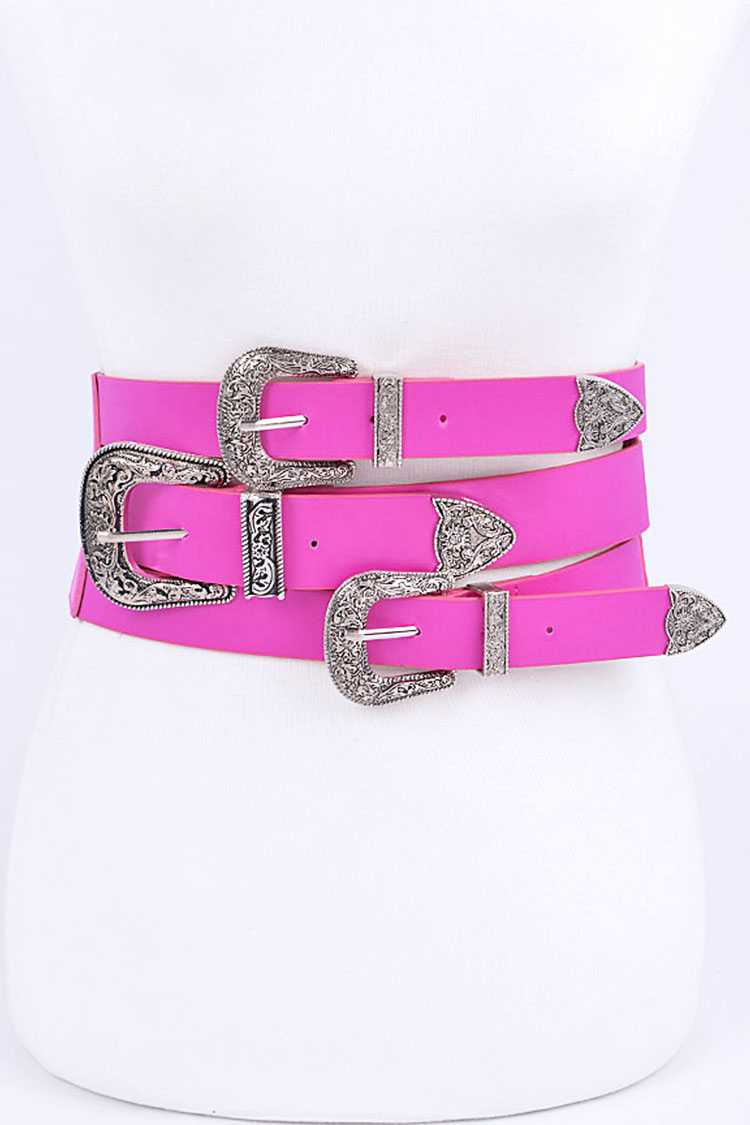 3 Buckles Western Statement Belt