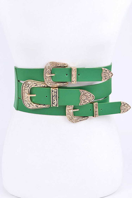 3 Buckles Western Statement Belt