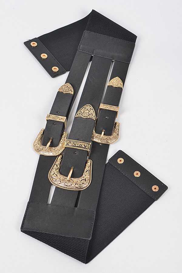 3 Buckles Western Statement Belt