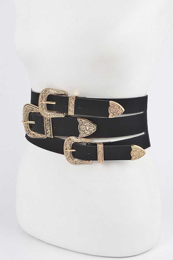 3 Buckles Western Statement Belt