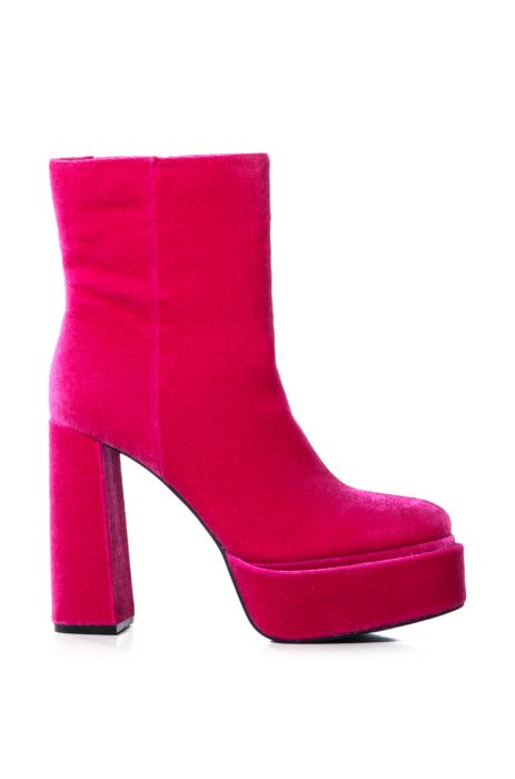 AZALEA WANG Fuchsia Velour Platform Chunky Heel Boots