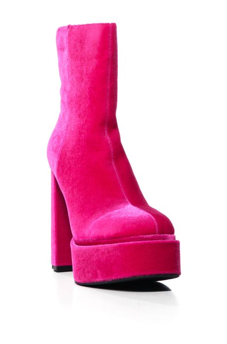 AZALEA WANG Fuchsia Velour Platform Chunky Heel Boots