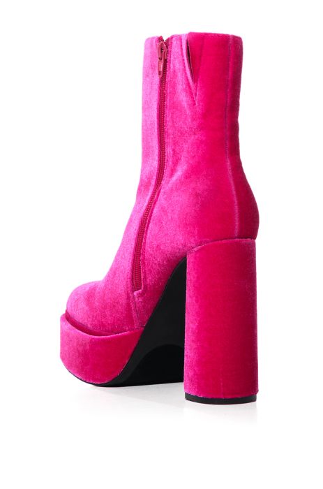 AZALEA WANG Fuchsia Velour Platform Chunky Heel Boots