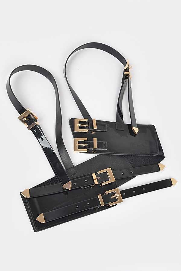 Black Vegan Leather Harness Belt Plus Size