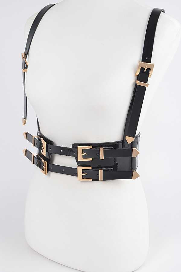 Black Vegan Leather Harness Belt Plus Size