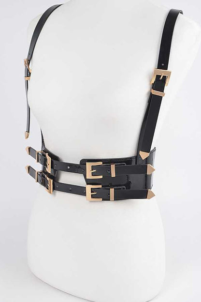 Black Vegan Leather Harness Belt Plus Size