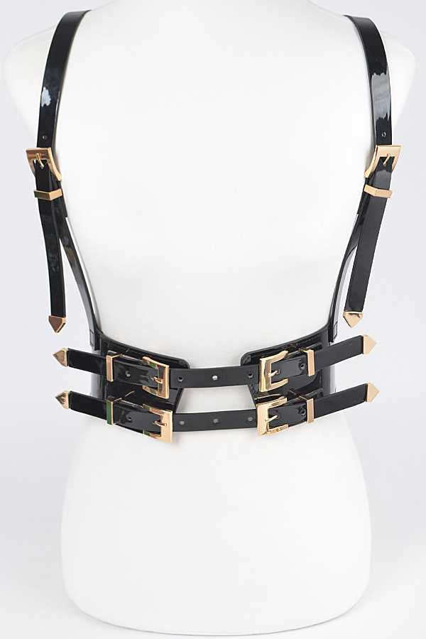 Black Vegan Leather Harness Belt Plus Size