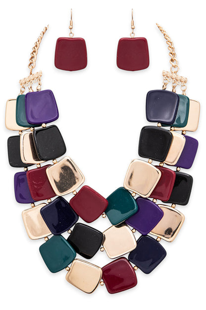 Accra Resin Square Beads Statement Layer Necklace Set