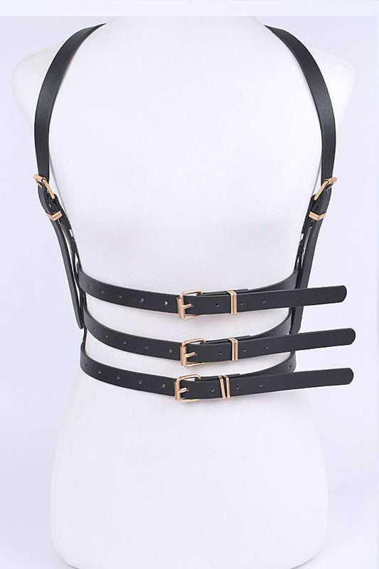 Black Vegan Leather Corset Harness Belt