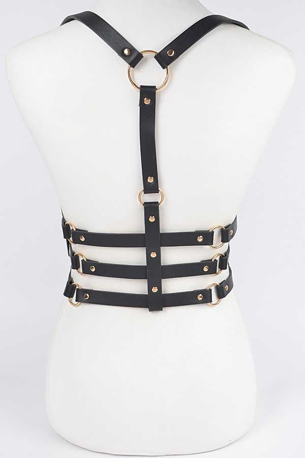 Black Vegan Leather Corset Harness Belt