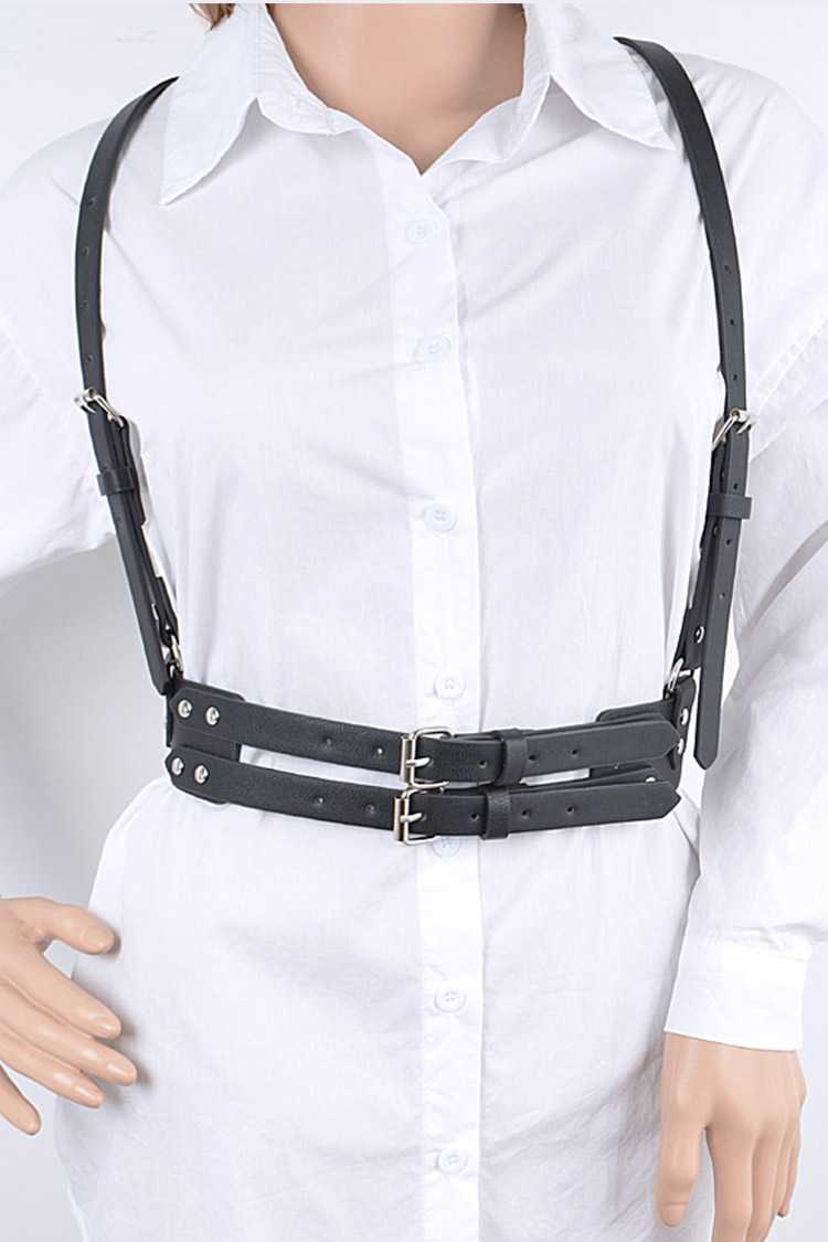 Black Vegan Leather Corset Harness Belt