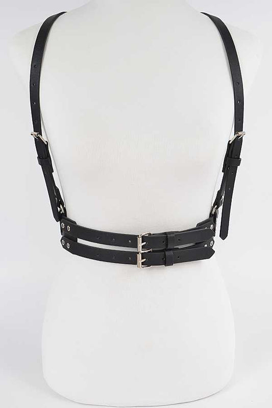 Black Vegan Leather Corset Harness Belt