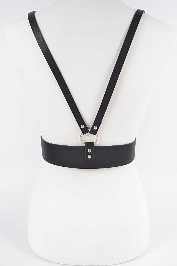 Black Vegan Leather Corset Harness Belt