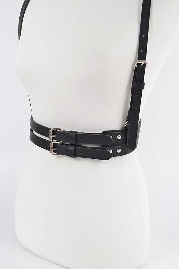 Black Vegan Leather Corset Harness Belt