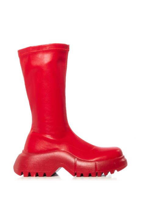 AZALEA WANG Red Futuristic Vegan Leather Flatform Boot