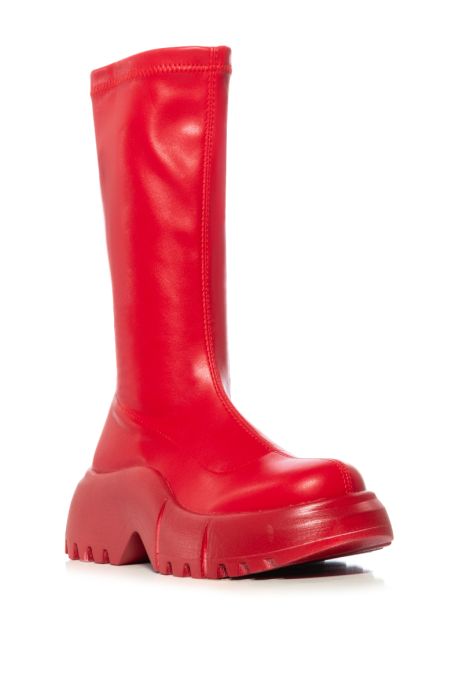 AZALEA WANG Red Futuristic Vegan Leather Flatform Boot