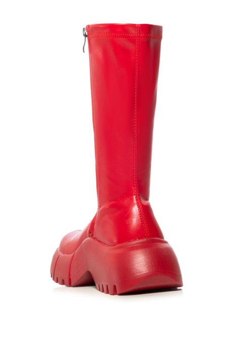 AZALEA WANG Red Futuristic Vegan Leather Flatform Boot