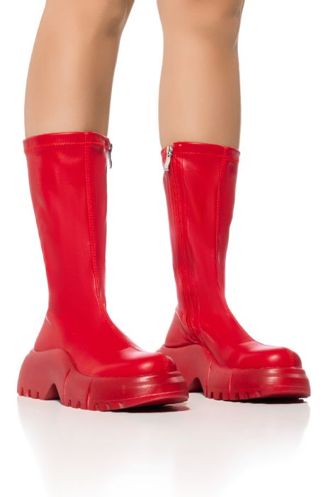 AZALEA WANG Red Futuristic Vegan Leather Flatform Boot