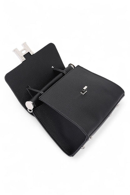 1 H Twist Lock Top Handle Crossbody Bag