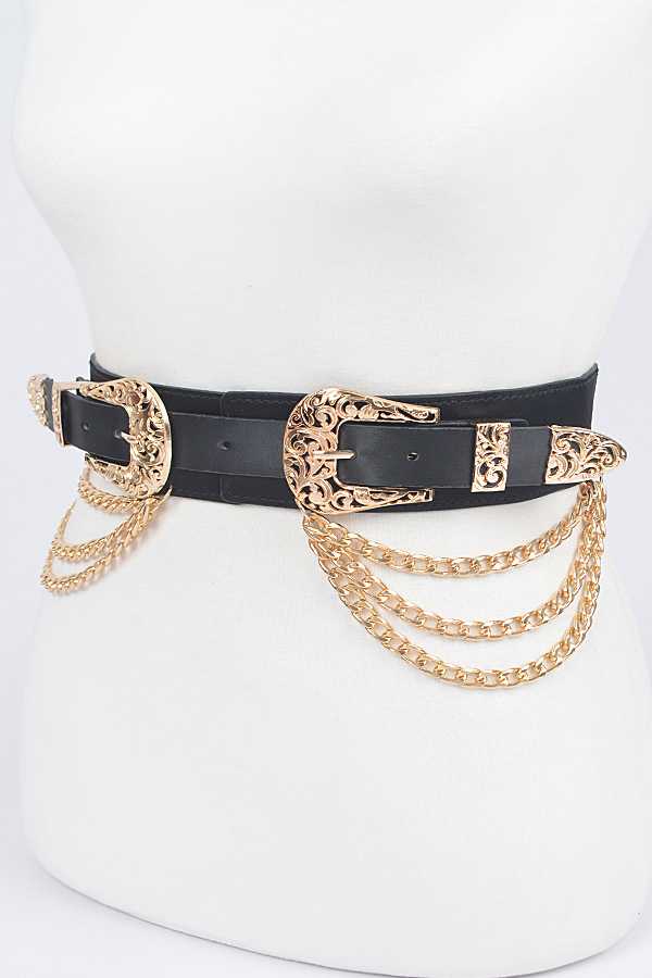 Double Buckle Metallic Stretch Belt