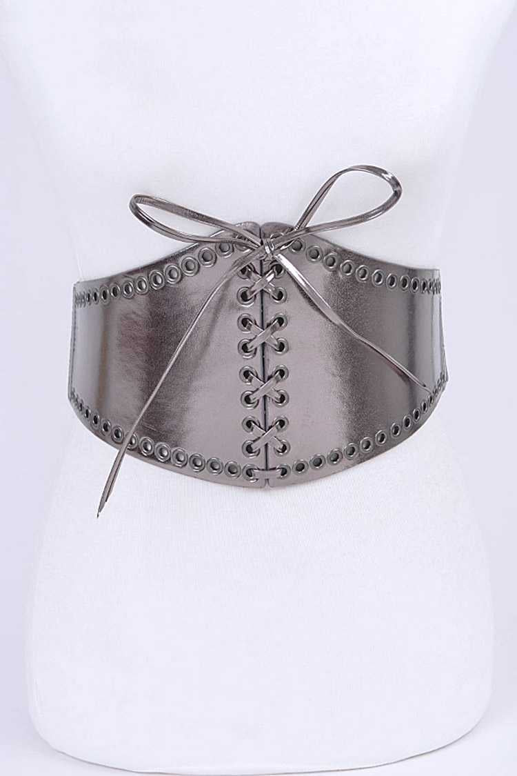 Lace Up Metallic Corset Statement Belt