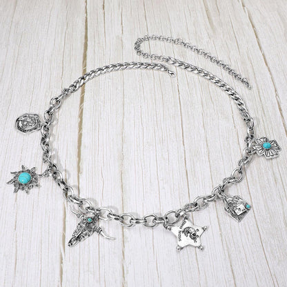 Boho Silver & Turquoise Western Cowboy Inspired Waist Chain Belt