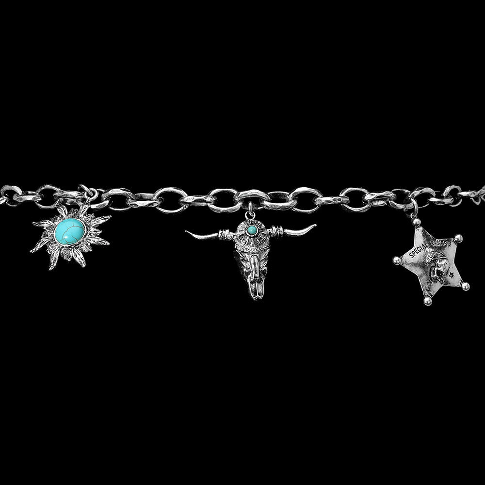 Boho Silver & Turquoise Western Cowboy Inspired Waist Chain Belt