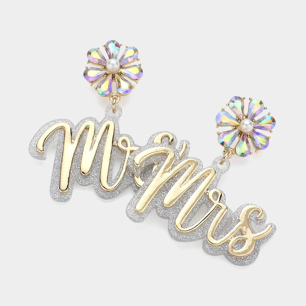 Gold “MRS” Dangle Statement Earrings