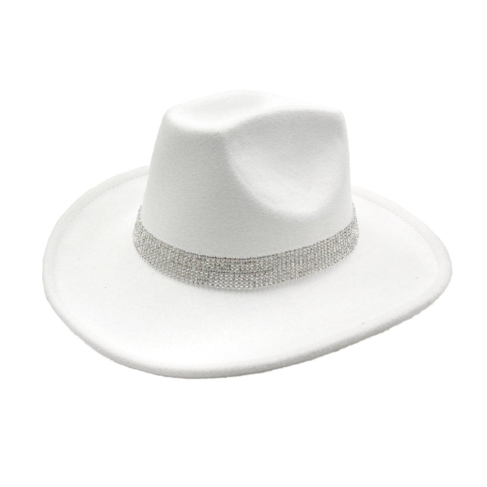 Bey White Cowboy Carter Rhinestone Fedora Hat